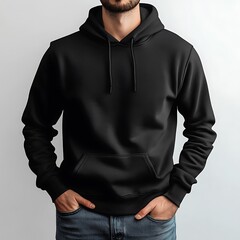 Mockup of a Man Wearing a Black Hoodie