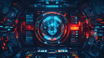 Fototapeta premium Futuristic Technology Interface with Glowing Circular Display