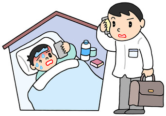 医療のイラスト - 自宅療養・体調不良・かかりつけ医・訪問診療