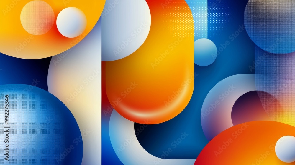 Poster A colorful abstract background with a blue and orange circle in the middle