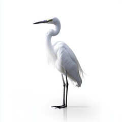 Elegant Great Egret on White Background