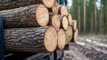 A truck is carrying a load of logs