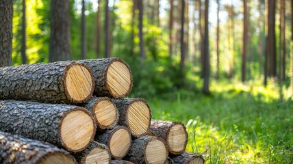 A pile of logs in a forest