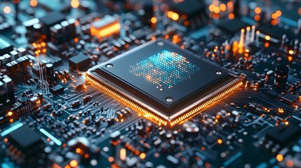 Illuminated Central Processing Unit on a Circuit Board