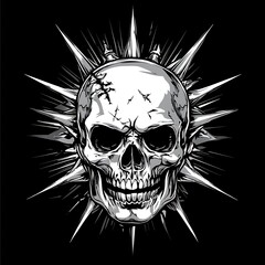 Obraz premium Skull with Spiked Halo Against Black Background
