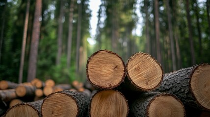 A pile of logs in a forest