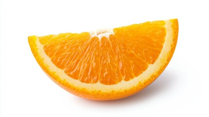 A slice of orange is shown on a white background