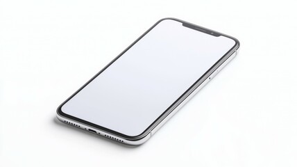 A white iPhone is laying on a white background