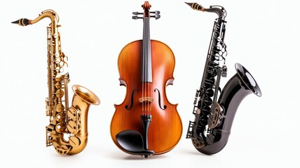 Fototapeta premium Three musical instruments, a violin, a saxophone, and a cello