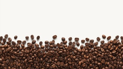 Panoramic Border of Coffee Beans Isolated on a White Background with Ample Copy Space, Perfect for Coffee Branding, Packaging, and Design.
