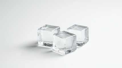 Three cubes of ice are on a white background