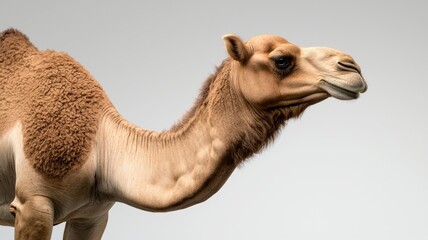 Obraz premium A camel is standing in front of a white background