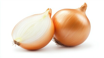 Two onions, one of which is cut in half