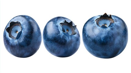 Obraz premium Three blueberries are shown in a row
