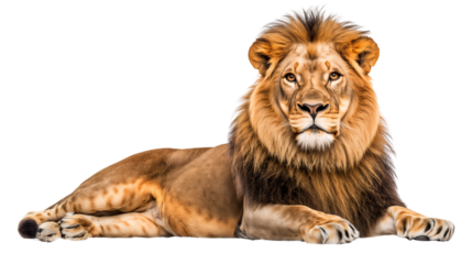 African lion lying down, isolated on transparent background