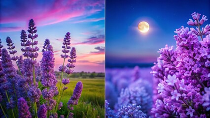 Fototapeta premium Beautiful Comparison of Lilac and Lavender Colors in Soft Pastel Shades for Design Inspiration
