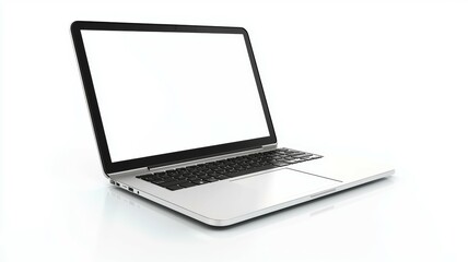 A laptop with a white screen is open and ready to be used