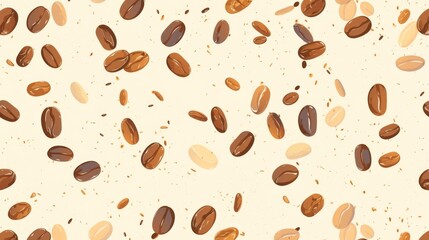 Obraz premium Seamless Vector Pattern with Line Coffee Beans on Light Background, Ideal for Coffee Packaging, Café Branding, and Creative Design Projects