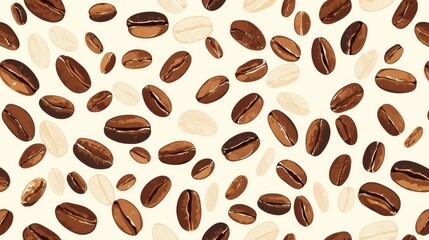 Obraz premium Seamless Vector Pattern with Line Coffee Beans on Light Background, Ideal for Coffee Packaging, Café Branding, and Creative Design Projects