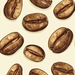 Fototapeta premium Seamless Vector Pattern with Line Coffee Beans on Light Background, Ideal for Coffee Packaging, Café Branding, and Creative Design Projects