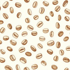 Seamless Vector Pattern with Line Coffee Beans on Light Background, Ideal for Coffee Packaging, Café Branding, and Creative Design Projects