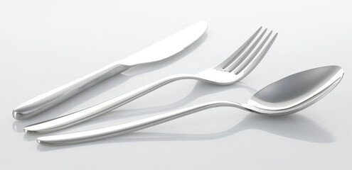 Cutlery set with Fork, Knife and Spoon on white background