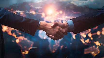 Businessman handshake with global background