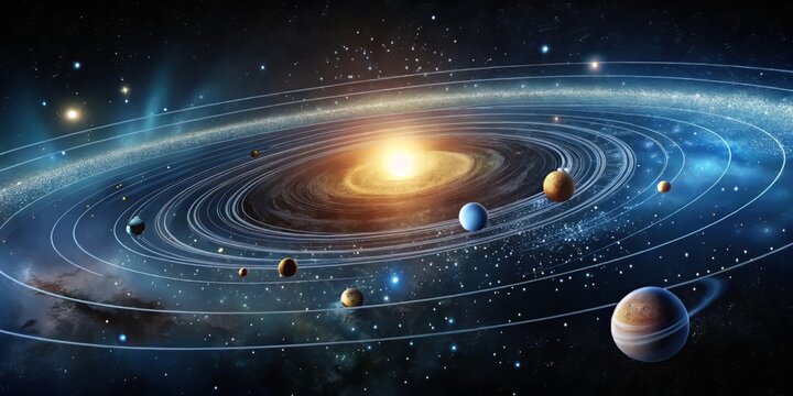 Detailed Diagram of the Kuiper Belt and Oort Cloud, showcasing the vast expanse of icy bodies and their orbital paths, with clear labels and soft glow effects.