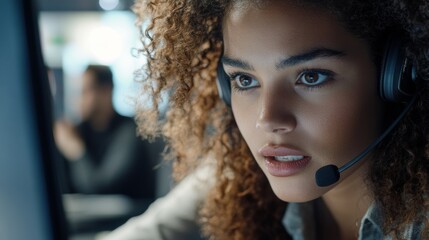 Close-Up of Woman with Curly Hair Working