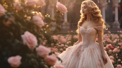 Fototapeta premium Beautiful Woman Surrounded by Roses with an Autumn Vibe 3