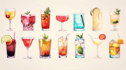Playful Cocktail Creations. Funny alcoholic drinks high detailed drink concept