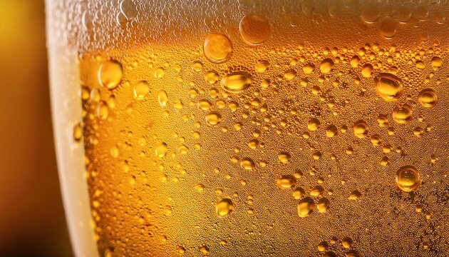 Refreshing Close-Up of Cold Beer with Bubbles