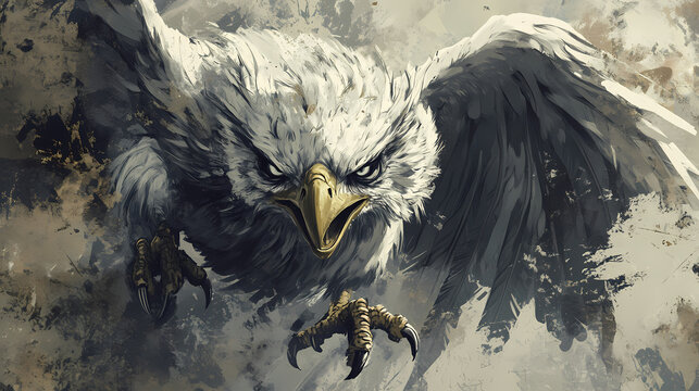 Hippogriff headfull aggressive expression lowbrow surrealist illustratration. Hippogriff. Illustration