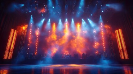 A stage neon laser beam with lights and mesmerizing stage show colorful background