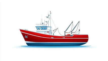 Naklejka premium A red boat is on the water