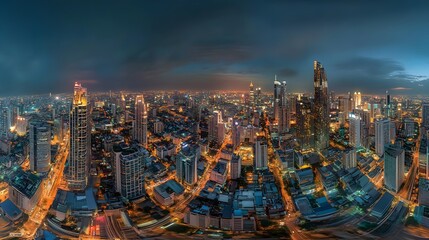 Panorama view of Bangkok business district at night time. 