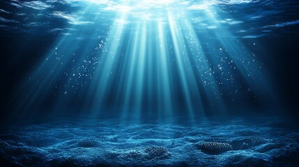 Obraz premium Underwater scene with light rays and bubbles.