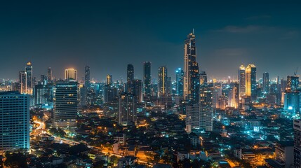 Panorama view of Bangkok business district at night time. 
