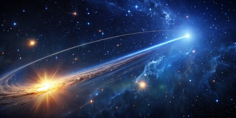 Obraz premium Breathtaking image of a comet's trajectory, showcasing its path through the cosmos with glowing, ethereal trails and a backdrop of twinkling stars.