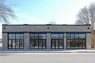 Fototapeta premium Stone commercial building with large windows
