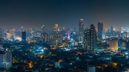 Fototapeta premium Panorama view of Bangkok business district at night time. 