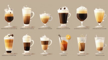 The Ultimate Coffee Lover's Guide. Variety of Coffee Drinks Chart High Detailed Drink Concept