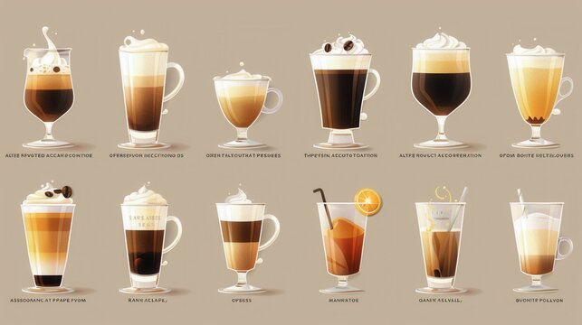The Ultimate Coffee Lover's Guide. Variety of Coffee Drinks Chart High Detailed Drink Concept