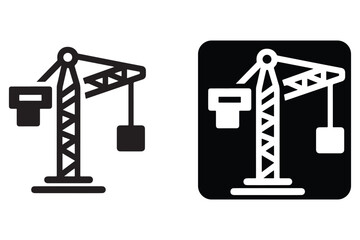 A black vector icon of a construction tower crane on a white background.