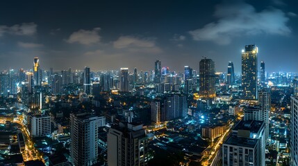 Panorama view of Bangkok business district at night time. 