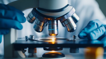 A Microscope with Illuminated Stage and Lenses, Close-up