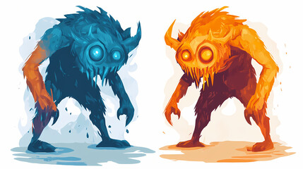 Mythical creatures flat design side view fantasy beings theme water color splitcomplementary color scheme. Cyclops. Illustration