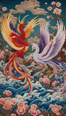 Fototapeta premium 浮世絵、日本画／鳳凰 Phoenix フェニックス 