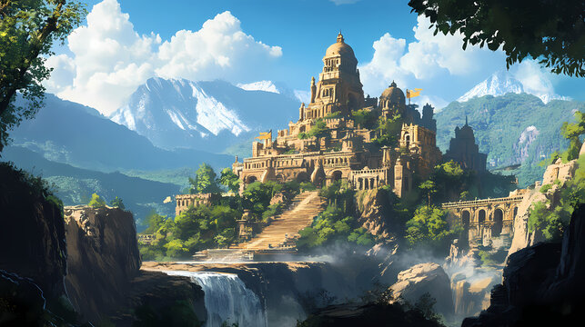 Mythological realm a mythical realm set with mythical creatures, ancient ruins, and epic quests for mythology-based adventures. Epic Quest. Illustration