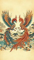 Obraz premium 浮世絵、日本画／鳳凰 Phoenix フェニックス 